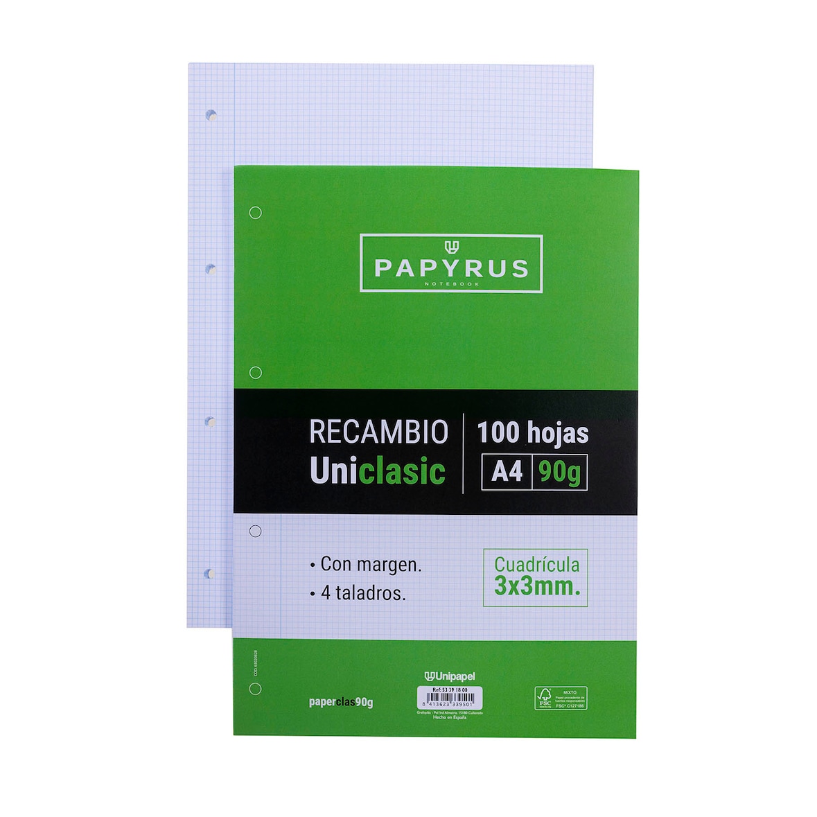 Recargas A4 100 folhas 90 gsm grelha 3x3mm com margem e furos