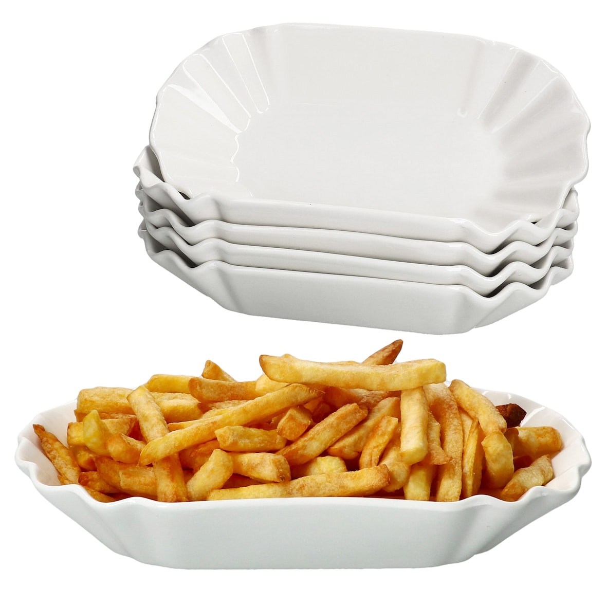 6x Frietjes XL Pommesschale oval weiß Currywurst-Schale Servier-Teller Porzellan