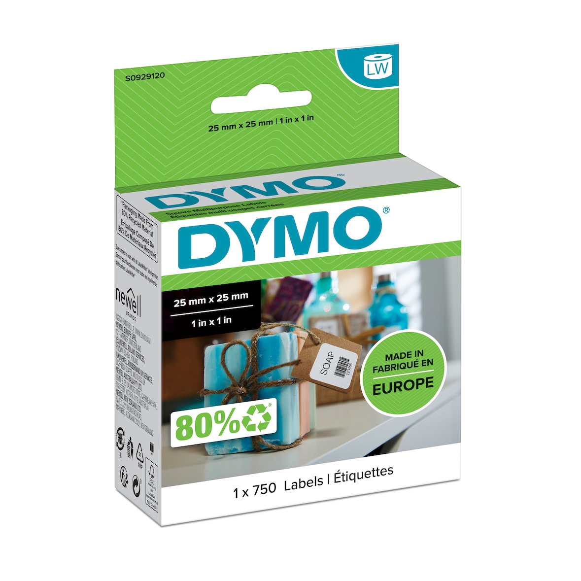 DYMO Original Etiketten für Labelwriter 25x25mm Vielzweck weiß ablösbar 1 x 750 Etiketten S0929120