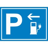thumbnail of Stromtankstelle Parkplatz Schild mit Richtungspfeil links waagerecht A2 Rückseite selbstklebend