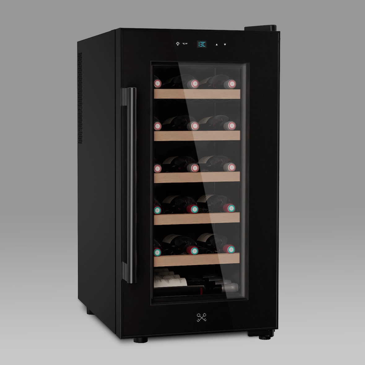 Les Petits Champs Wijnkoelkast voor 18 Flessen CAVCB18 Black Edition, 50L, 5 planken, Thermo-elektrische Koeling, Elegant Design, LED, Anti-UV
