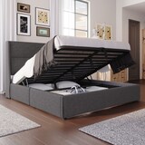 thumbnail of Polsterbett 160x200 Grau mit Verstellbaren Kopfstützen Hydraulischem Stauraum Leinen Metallrahmen Lattenrost Schlafzimmerbett