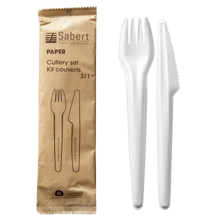 MONOUSO - Set Posate Cartone Kraft Forchetta e Coltello (300 Pezzi)