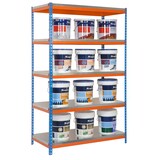 thumbnail of SimonRack Industrieel rek, 2000x1200x450 mm, 300 kg buigpunt, 5 metalen legborden, garagerek, Blauw/Oranje/Galvaniseerd- Bricoforte