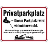 thumbnail of Hinweisschild, Privatparkplatz - Dieser Parkplatz wird videoüberwacht, Aluminium, 300 x 400 mm - 400x300x0.6 mm Aluminium geprägt