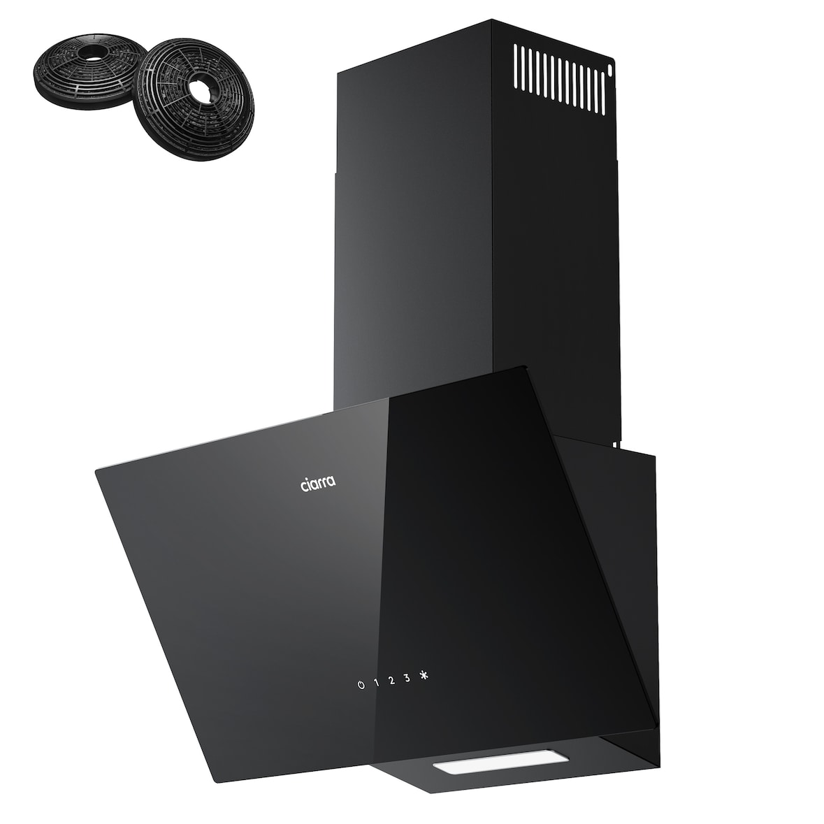 CIARRA Hotte Aspirante Inclinée 60cm 350m3/h 3 Vitesses A++ Recyclage ou Evacuation Verre Noir VM6750CB