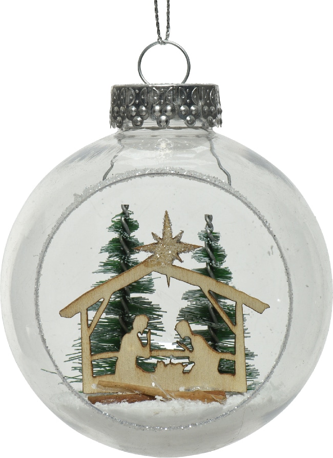 1 Weihnachtskugeln 8cm Kunststoff Weihnachtskrippe Christbaumkugeln klar weiß