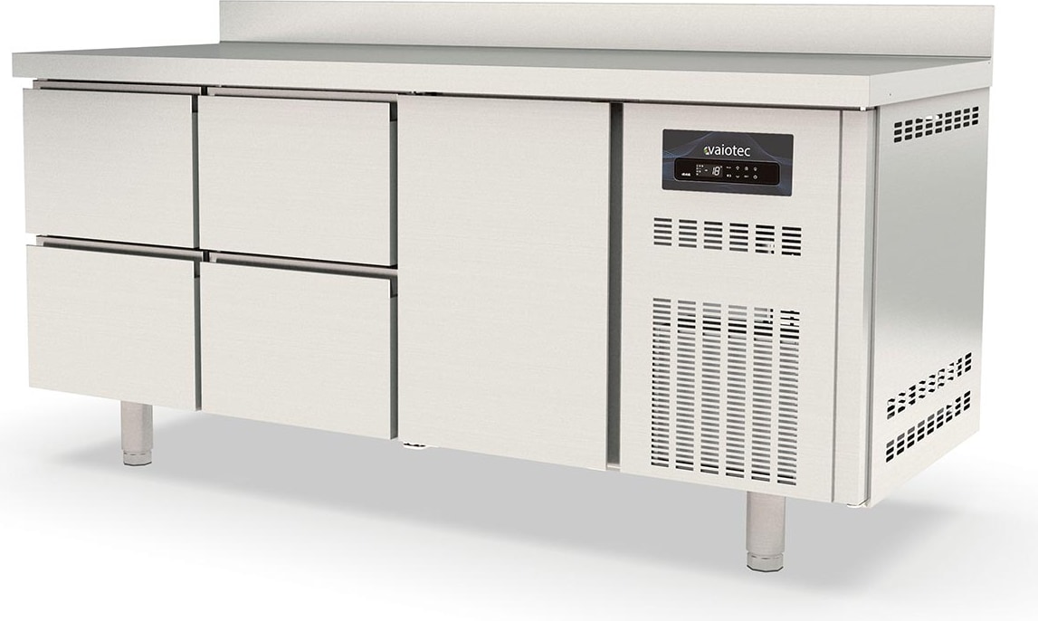 vaiotec TOPLINE Tiefkühltisch / 3-fach GN1/1 mit 4 Schubladen / 1 Tür & Aufkantung, 1795 x 700 mm