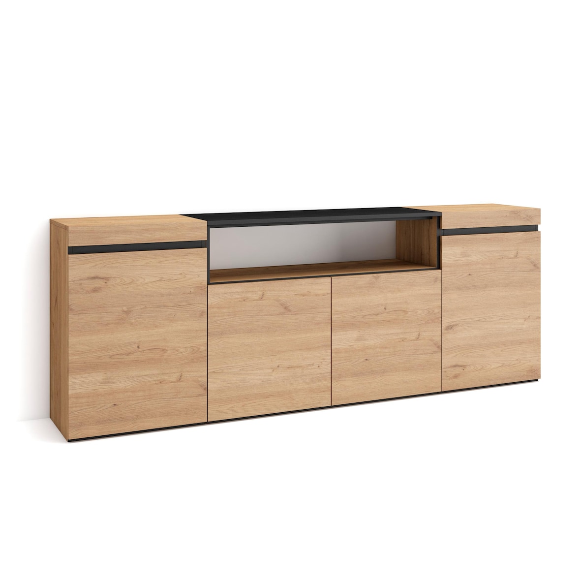 Credenza, Mobile, Cucina, Madia, mobile ingresso, 200x35x75cm, 4 Porte, grande stoccaggio, Stile moderno, Rovere e nero - 63_9