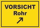 thumbnail of Vorsicht Rohr mit Richtungspfeil rechts oben Schild A1 (594x841mm)