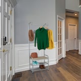 thumbnail of Relaxdays Garderobe mit Schuhablage & Sitzbank, Metall, stehend, Flurgarderobe mit 4 Haken, HBT: 173x64x30 cm, grau