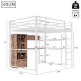 thumbnail of Hochbett 140x200 Metallrahmen mit LED-Beleuchtung, Schreibtisch, 1 Schublade, Regale, Geländer, Stauraum, Multifunktional, Weiß