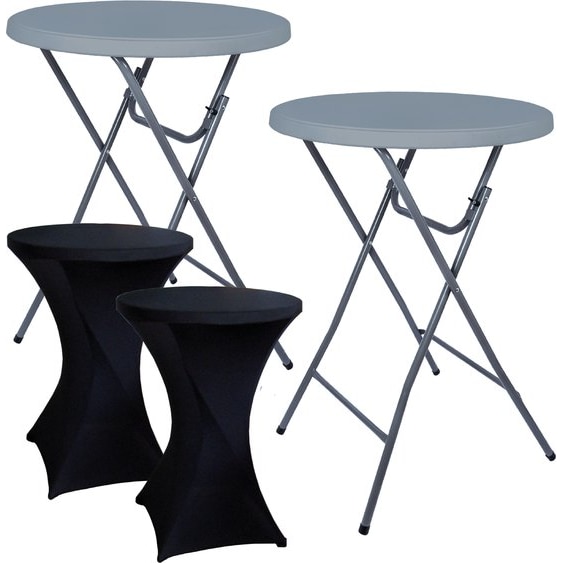BRASQ Statafel Grijs Inklapbaar Set van 2 ⌀ 80cm Inclusief 2x Zwarte Statafelrok - Bartafel - Vouwtafel