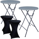 thumbnail of BRASQ Statafel Grijs Inklapbaar Set van 2 ⌀ 80cm Inclusief 2x Zwarte Statafelrok - Bartafel - Vouwtafel