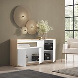 thumbnail of Sideboard, Highboard, 156x80x37 cm, 3 Türen, LED, Weiß und Eiche Soft