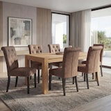 thumbnail of Set van 6 eetkamerstoelen Chesterfield II, stoel keukenstoel, klinknagels ~ stof/textiel bruin, donkere poten