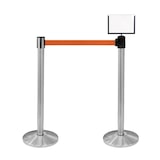 thumbnail of Danieli Store | Barreras de delimitación de acero con cinta extensible hasta 3 m | Barrera con cinta naranja y portacarteles A4 horizontal