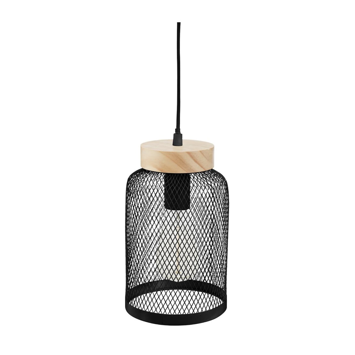 Luminaire Suspension en Bois et métal Noir D 15 cm