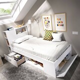 thumbnail of Dmora Letto per bambini Cristallo, Lettino per cameretta con testiera, Struttura per letto singolo con cassetto e scaffali, 218x99h96 cm, Bianco