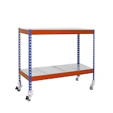 thumbnail of Schwerlastregal mit Rollen, 975x1500x600 mm, 75 kg Biegetragfähigkeit pro Boden, 2 Metallböden, Garagenregal, Blau/Orange/Galvanisiert - Simonforte