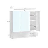 thumbnail of Helloshop26 - Wandhängender Badezimmerschrank mit Spiegel 14,5 x 70 x 70 cm mit LED-Beleuchtung 3 Türen verstellbarem Einlegeboden 12_0004038