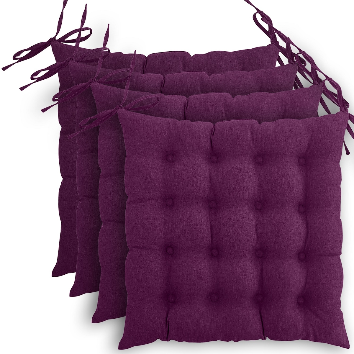 wometo 4er Set Sitzkissen Stuhlkissen 40x40 OEKO-TEX - beere violett Sitzauflage Bank Polster Sitzpolster mit Bändern / Schleife, Indoor / Outdoor