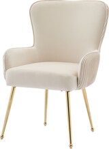 thumbnail of Esszimmerstuhl 4er Set Samt Beige+Gold mit Armlehnen, Lendenstütze und verstellbaren Metallfüßen – Komfortabel und elegant, 83x57x53 cm
