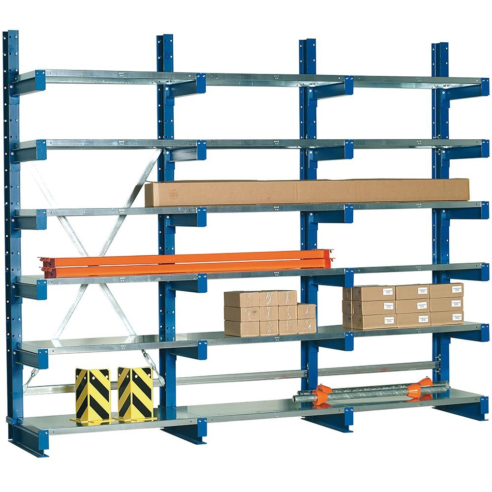 PROREGAL Kragarmregal doppelseitig TAURUS | Stahlfachböden | Grundregal | frei verstellbare Kragarmen | HxBxT 200x100x160cm | 5 Ebenen | Armlast 250kg