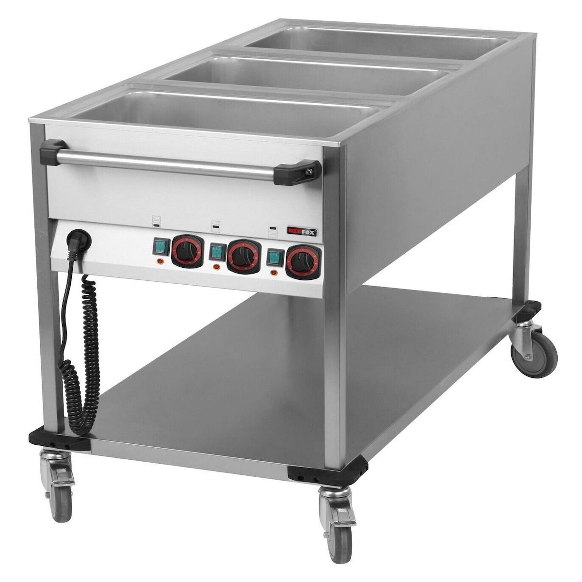 RedFox Bain-Marie Wagen mobiler Warmhalter Wasserbad Speisenwärmer 3xGN1/1 650x1300x900mm