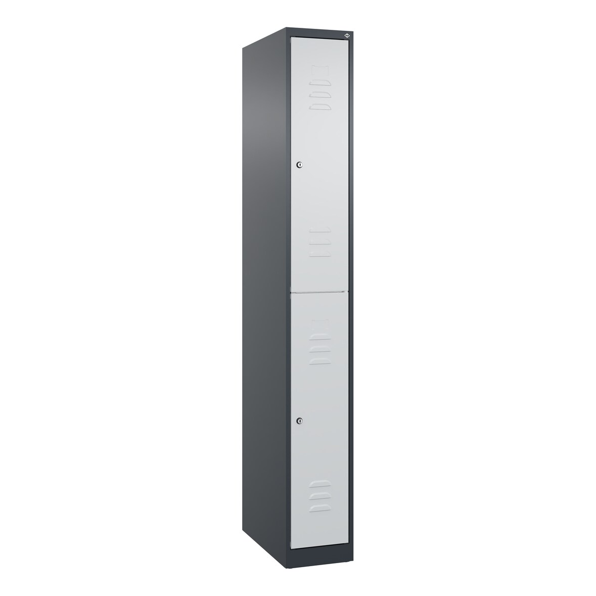 C+P Spind Classic PLUS, 2 Abteile, HxBxT 185x25x50cm, Zylinderschloss, Anthrazit/Hellgrau von PROREGAL