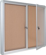 thumbnail of Quadro de avisos de cortiça com portas giratórias fechadas, quadro de mensagens para montagem na parede interior, 10 A4, estrutura de alumínio