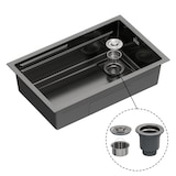 thumbnail of Gasfrit – Keukenspoelbak met sifon voor werkblad in roestvrij staal, zwart, 1 spoelbak 70 x 44 x 21 cm