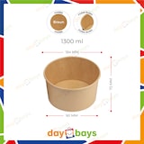 thumbnail of DayBays 300 Stk. Salatschalen 1300 ml Salatbox Kombi 184x161x70 mm mit Deckel Kraft Braun Rund