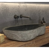 thumbnail of Lavabo Da Appoggio In Pietra Di Fiume Naturale Grigio - 70-90 x 34-45 x 15h