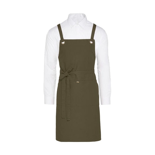 PROVENCE - Crossover Eyelets Bib Apron with Pocket: One Size / Olive
