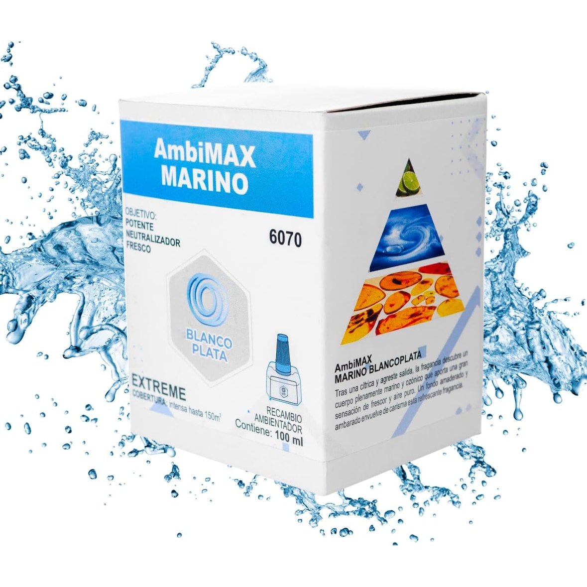 Recambio Ambimax fragancia Marino Extrem 100ml 30 días de duración, 150m2 cobertura intensa, frescor, elimina malos olores  (NO INCLUYE APARATO)