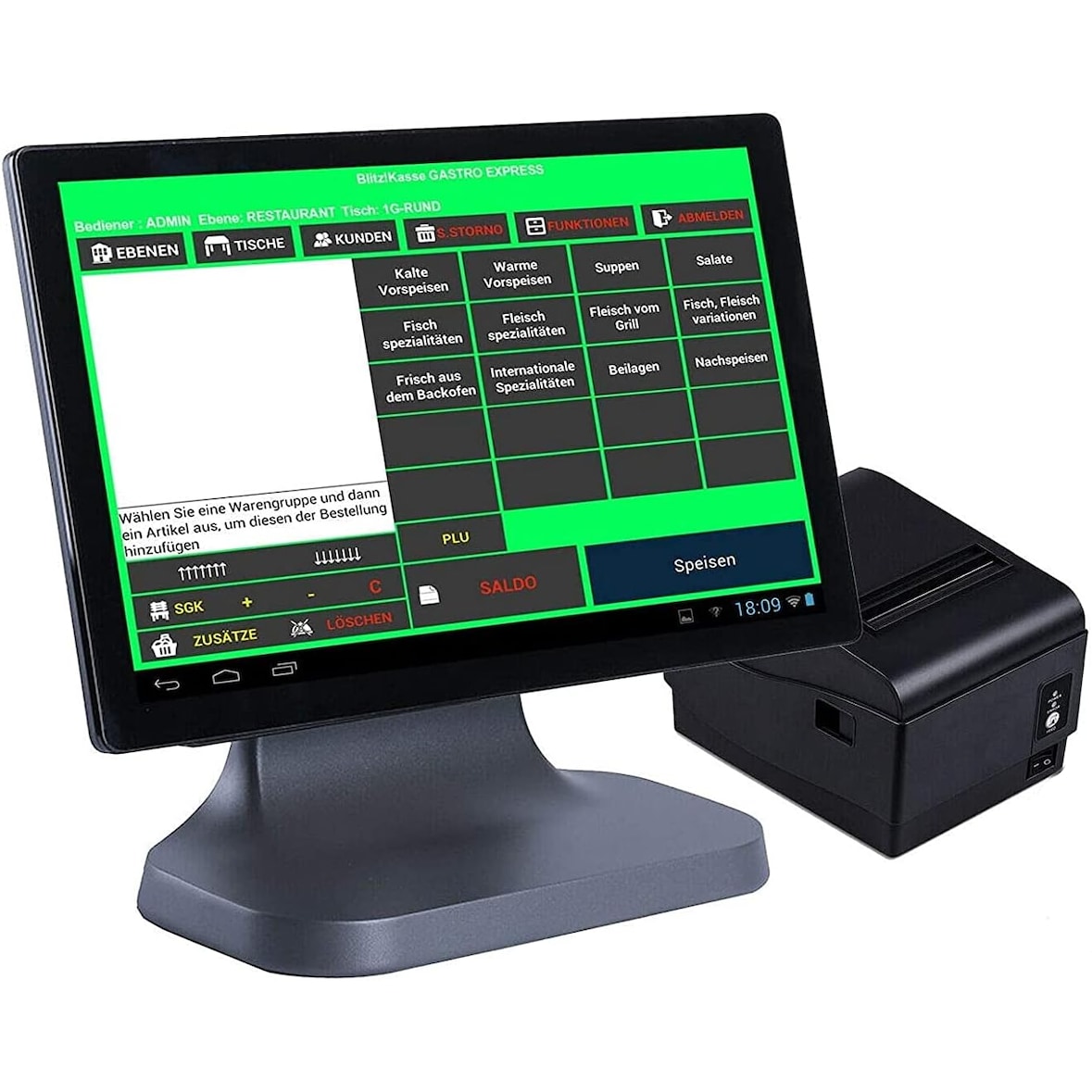 15" Kasse für KOSMETIKSTUDIO: 15" Android-Terminal, Bondrucker, BlitzKasseSALON