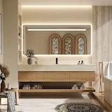 thumbnail of 【YT9865-140K】Waschbecken ,Wandspiegel ,Wandschrank, Wand-Waschbecken, Waschtisch mit Aufsatzbecken, Spüle mit Armaturenloch 140*55cm