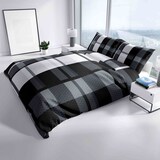 thumbnail of Winterbettwäsche 240x220 Fleece Gestreift Schwarz Grau Ornamente Set mit Reißverschluss