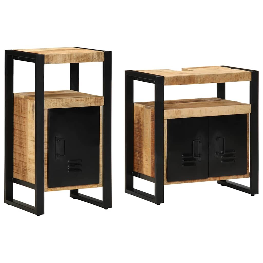 vidaXL Badezimmermöbel Set 2 pcs Braun Massives, grobes Mangoholz