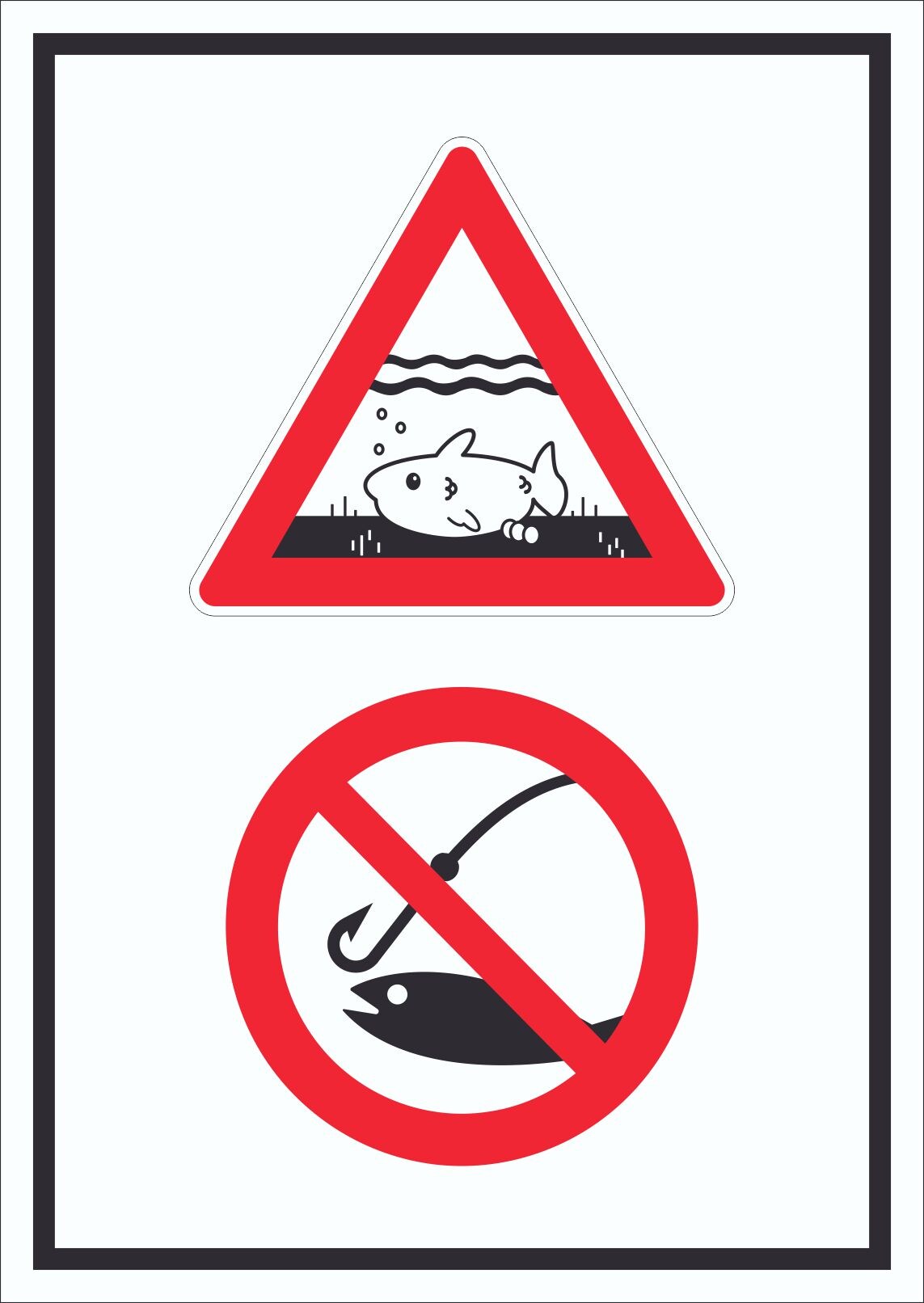 Achtung Laichzeit Laichschonbezirk Angeln verboten hochkant Symbol Schild A2 Rückseite selbstklebend