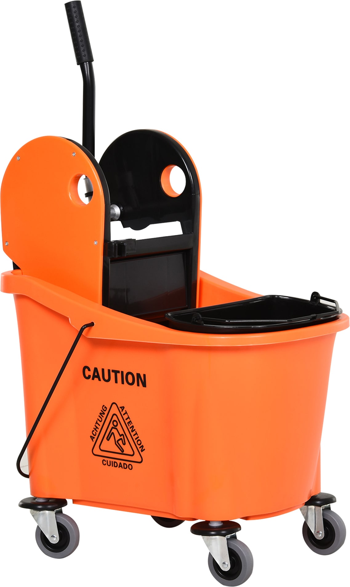 Reinigungswagen 54x41x92 cm Orange mit 36 L Fahreimer und Abwärts Press Auswringer, Wassertrennung, leise Lenkrollen, Metallgriff