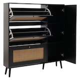 thumbnail of Rattan-Schuhkipper HWC-M37, Schuhregal Schuhschrank, 3 Kippfächer 2 Regalböden 127x120x24cm Holz Melamin ~ schwarz