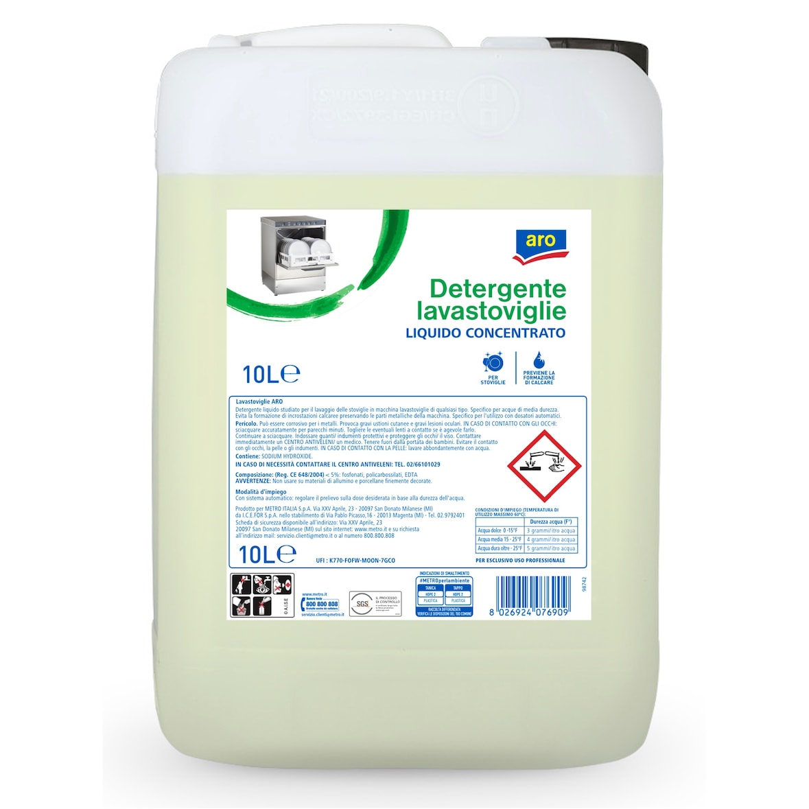 Aro, detergente lavastoviglie, liquido, tanica 10 litri