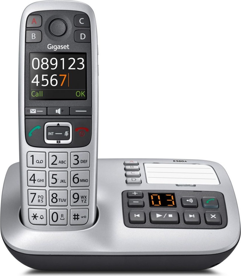 Ein schnurloses Telefon mit Ladestation.