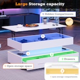 thumbnail of Merax 100*50*44cm hydraulisch höhenverstellbarer Couchtisch, mit LED-Beleuchtung, Bluetooth-APP-Steuerung, 2 Schubladen und offenem Stauraum, Weiß