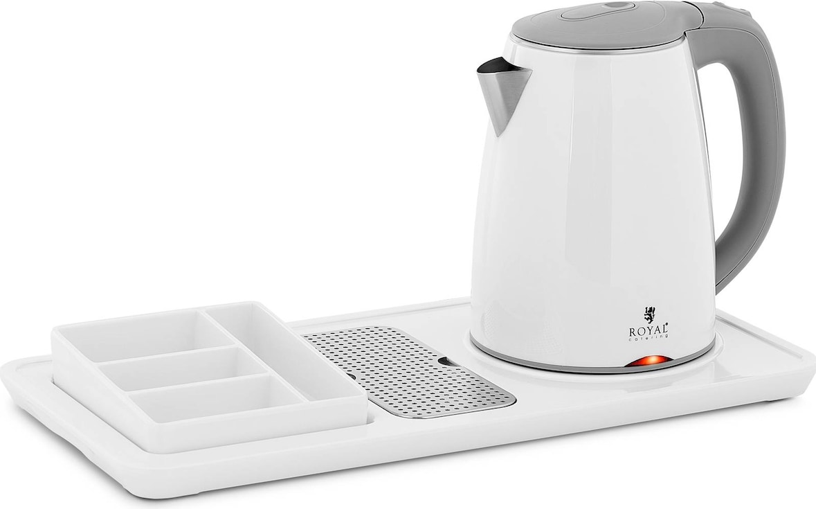 Royal Catering Bollitore elettrico professionale per hotel - Bianco - 1,2 L - 1.800 W - Con stazione tè e caffè