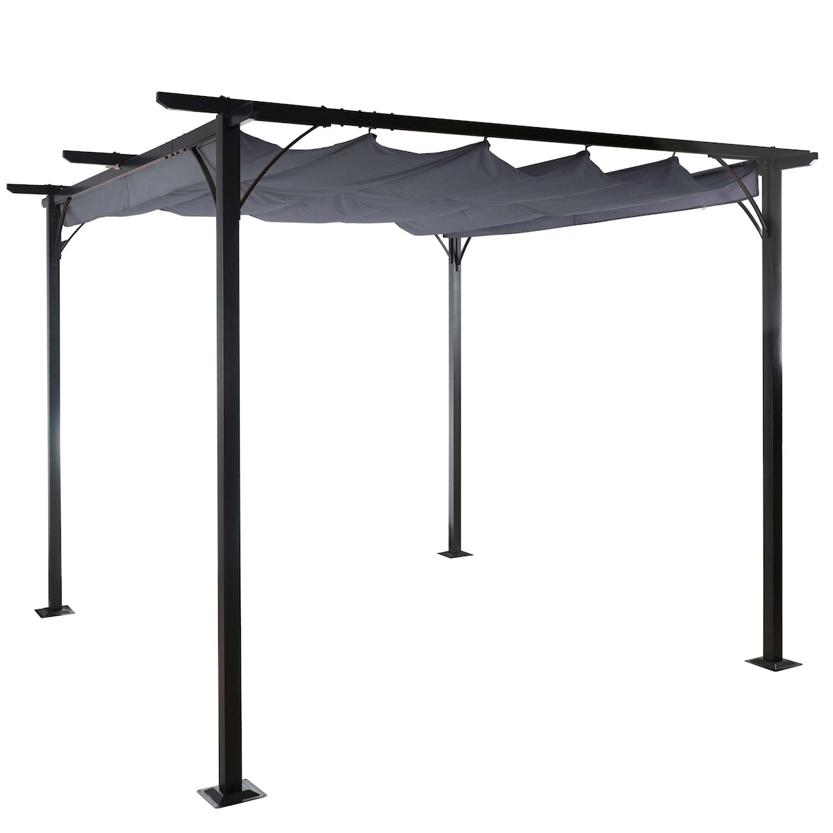 Pergola HWC-C42, tuinpaviljoen, stevig 6cm frame + schuifdak ~ 3,5x3,5m grijs