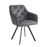 thumbnail of SalesFever Esstischgruppe 5-tlg., 160x85 cm, Platte Akazie 26 mm cognac, Metallgestell schwarz, 4 Armlehnstühle 360° drehbar Samt, grau–schwarz