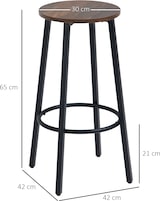 thumbnail of Barhocker 2er Set 42x42x65 cm Braun mit Fußstütze Stahlgestell rutschfeste Füße Industrial Design Sitzfläche in Holzoptik